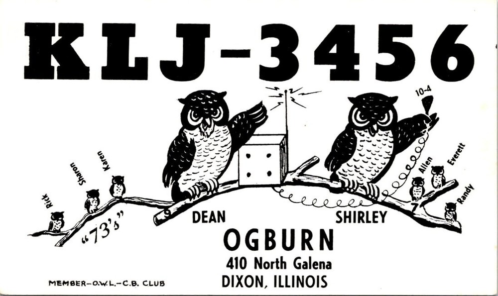 1960s D & S Ogburn KLJ 3456 Dixon Illinois Vintage CB Ham Radio QSL Postcard