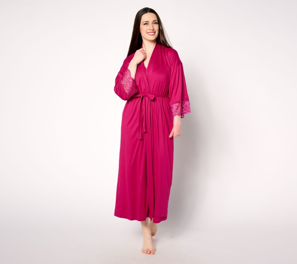 Breezies Women's Sleepwear Sz S  Lounge Lace Detail Duster Pink A636781