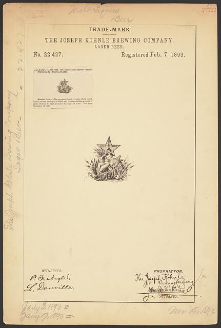 1893 Joseph Kohnle Brewing Co Montana Malt Beer Lager Trade Mark Registration