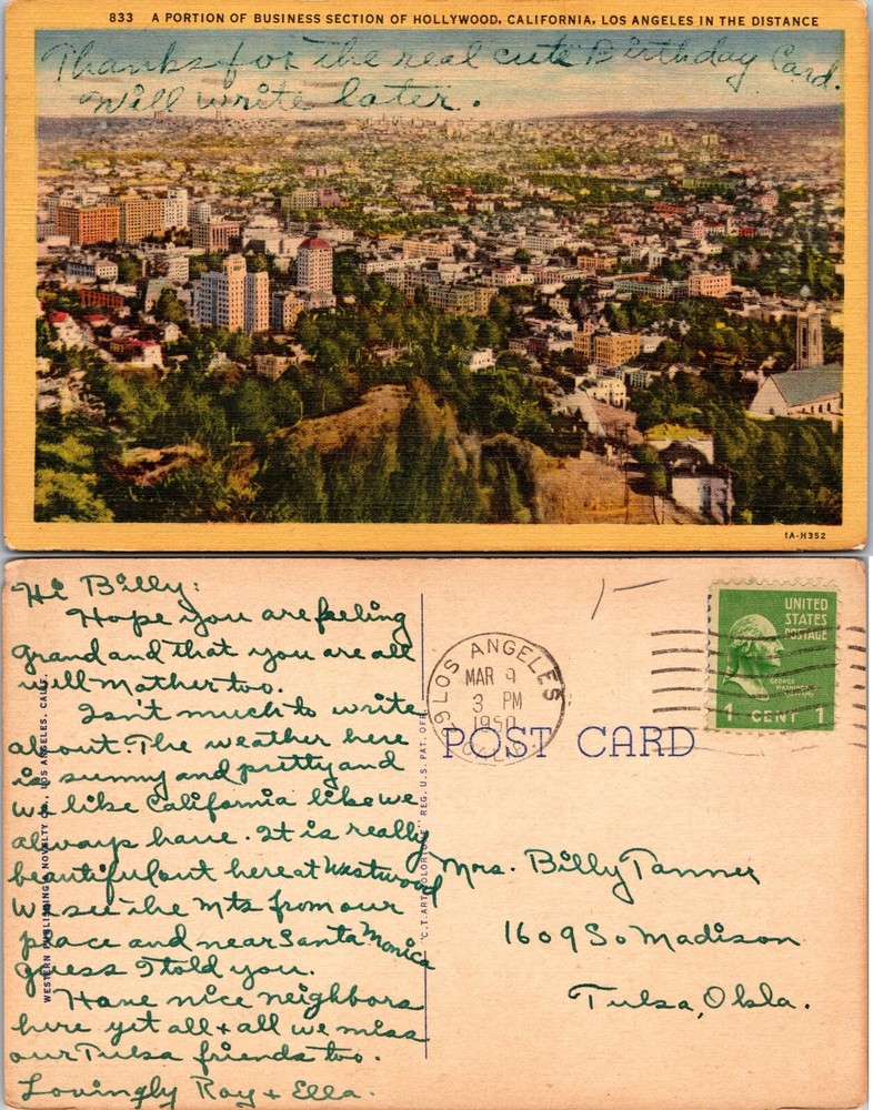 Hollywood Business District Los Angeles California CA Postcard