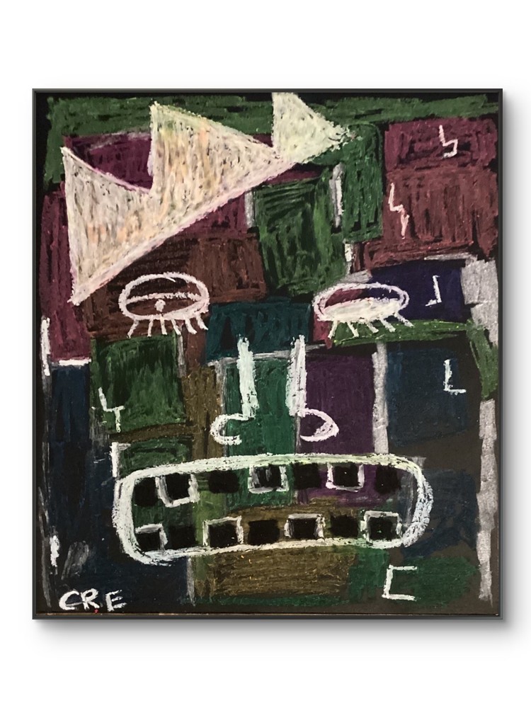 Basquiat Style Graffiti Abstract Art Face Neon Original  11 by 14-image