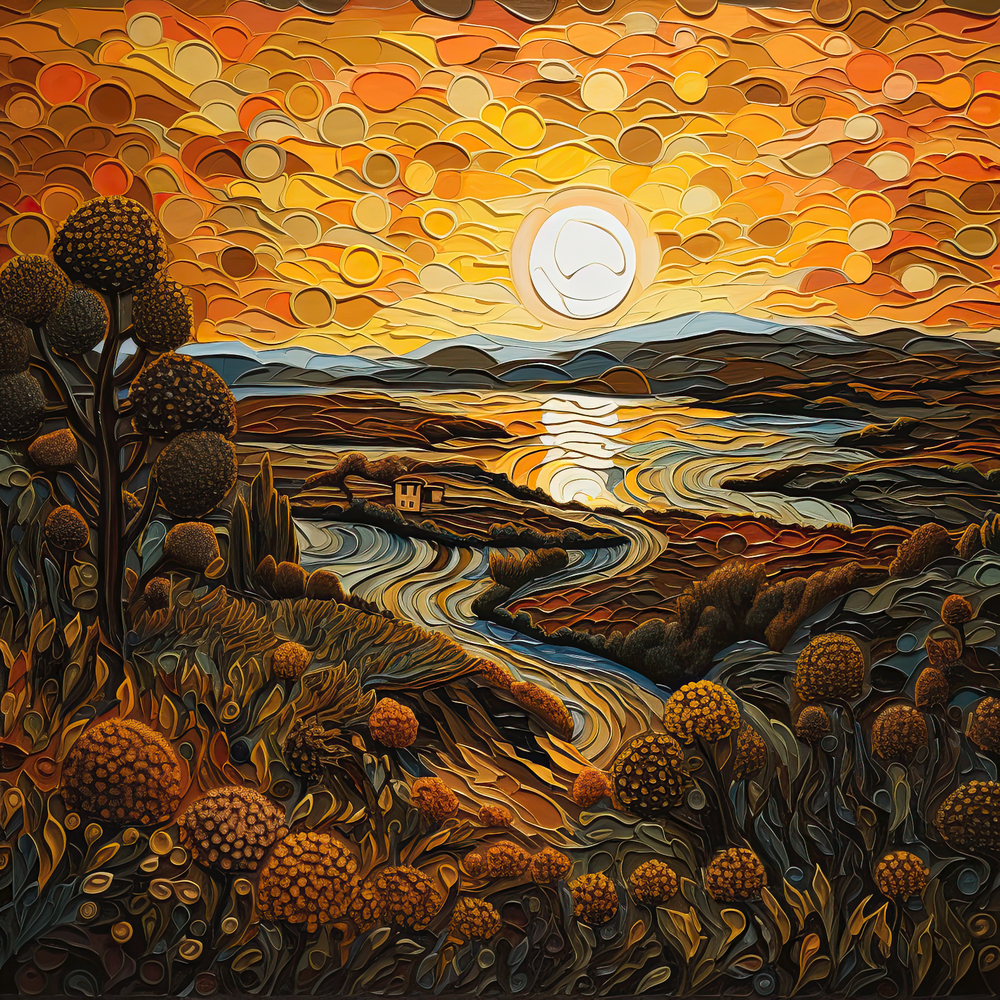 Tuscany sun gilded landscape ocean view#6  - 24in(H)*24in(L) Wall Art Print