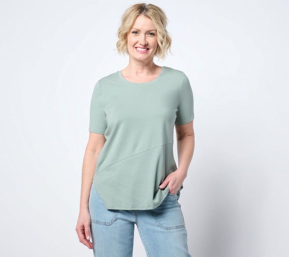 Anybody Women's Top Plus Sz 1X Cozy Knit Asymmetrical Ribbed Hem Green A689696