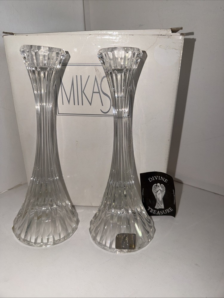 Mikasa Park Lane Crystal Candle Stick Holders 8” Tall Set of 2 Made in Austria