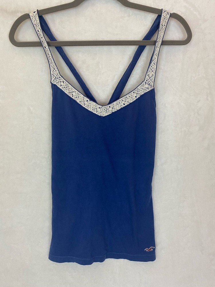 Hollister Blue Lace Trim Crossback Camisole Tank Top Size L
