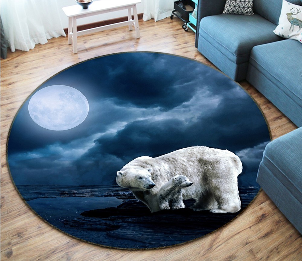 3D Night Polar Bear Non-Slip Rug Mat Elegant Photo Carpet Romy AHO186951