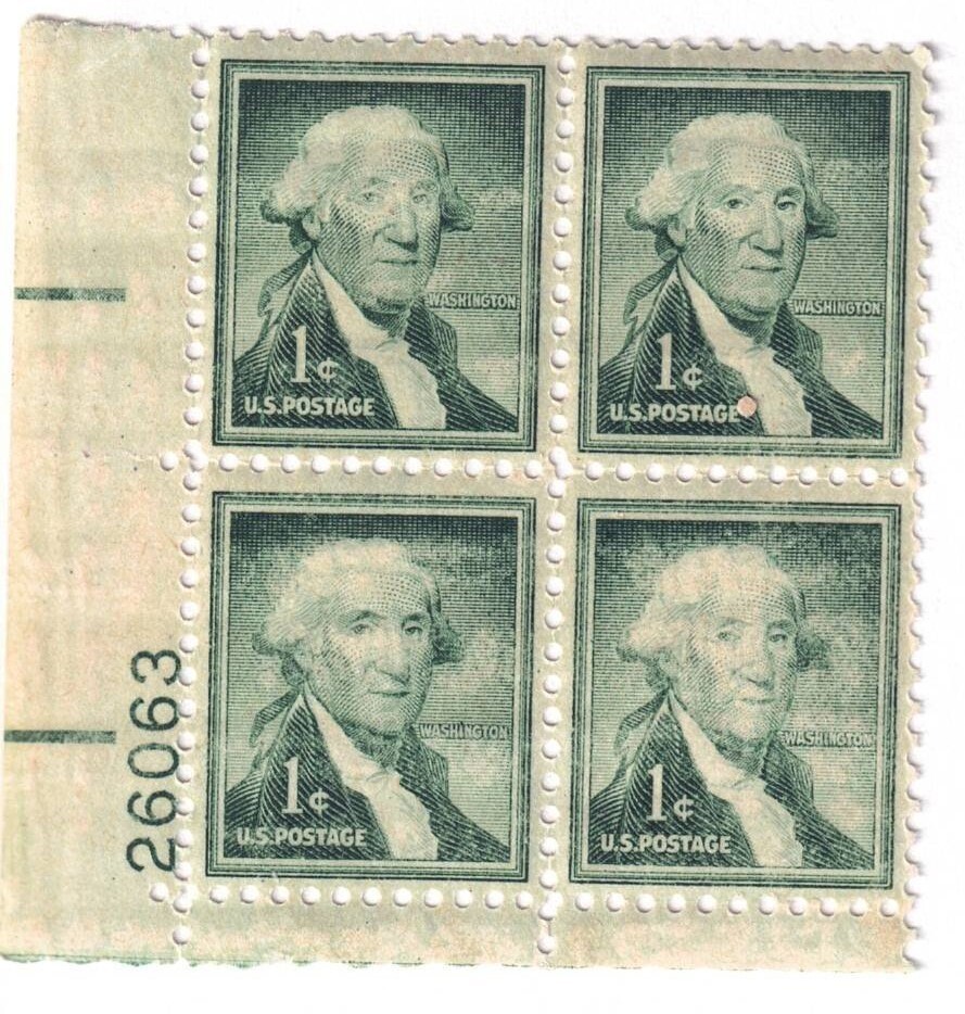 1954 US 1¢ George Washington Liberty Series Plate Block MNH Scott #1031