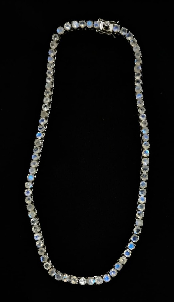 Moon Glow Moonstone Round 4 MM  Tennis Necklace 925 Sterling Silver 16 In