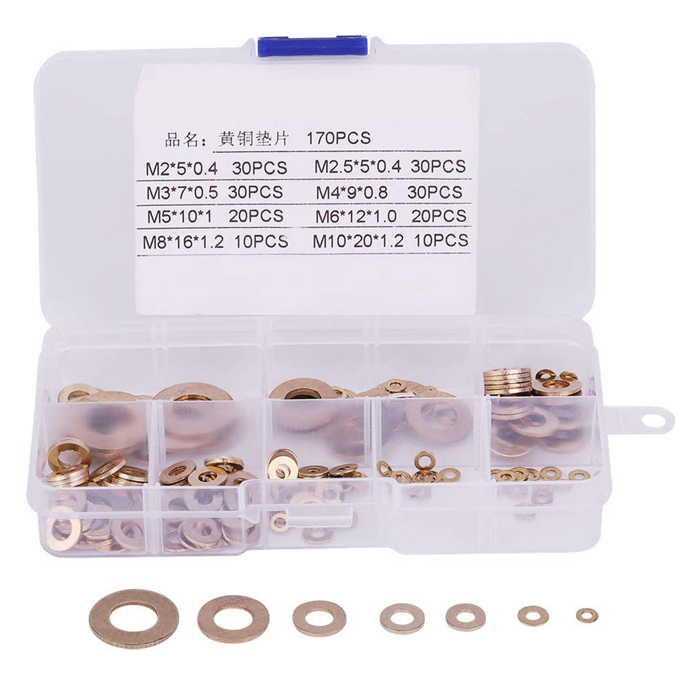 180Pcs Flat Brass Washer Set, Metric Copper O Ring Assortment Flat Sealing Ring
