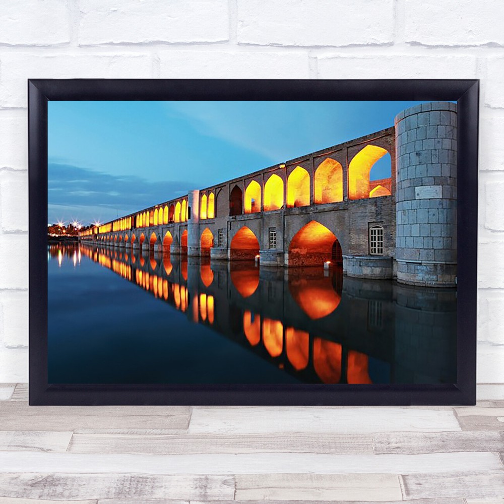 Reflection Bridge Night Architecture Tower Arches River Canal Water Art Print