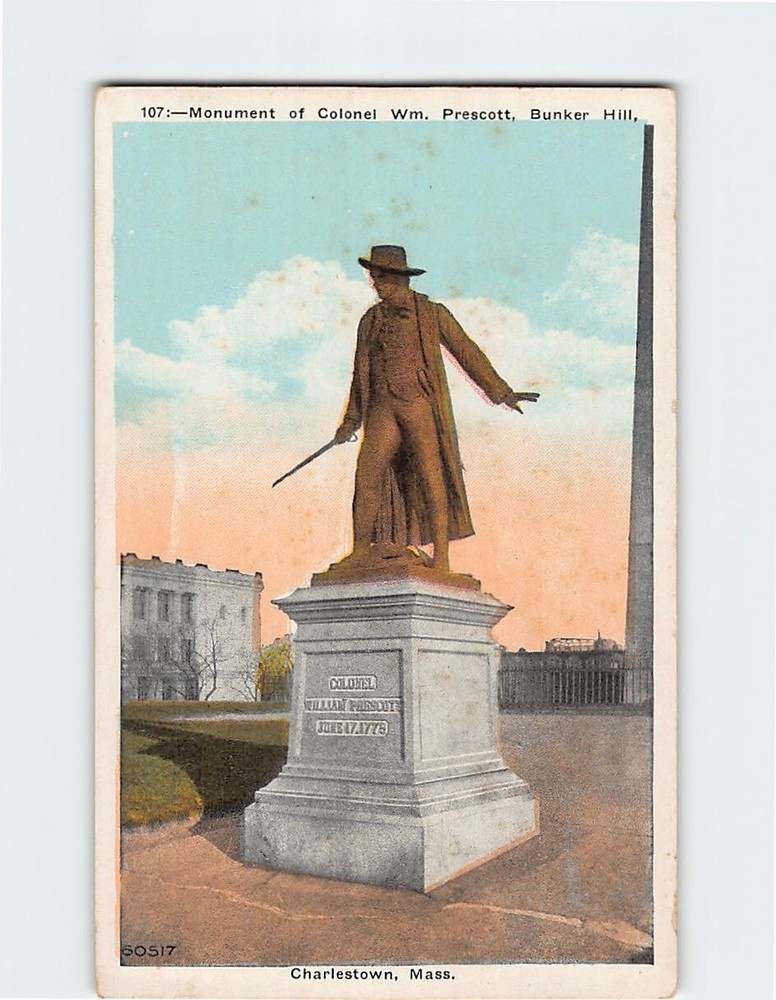 Postcard Monument of Colonel Wm. Prescott Bunker Hill Charlestown Massachusetts