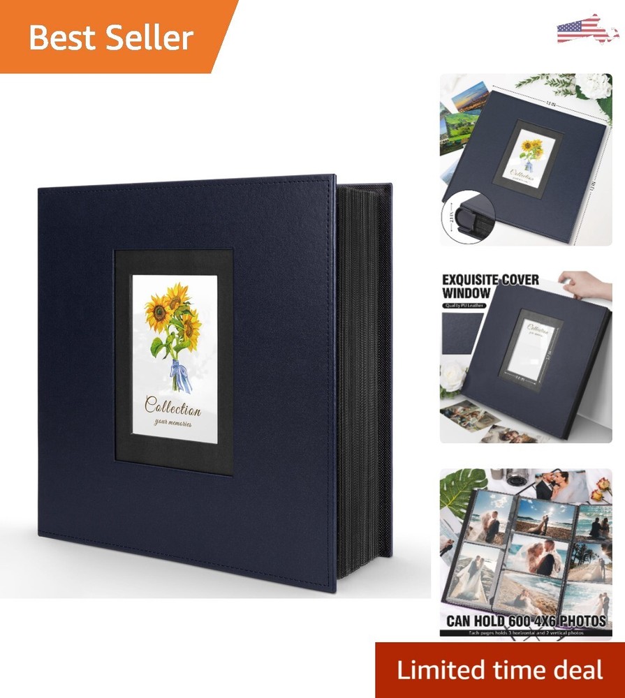 Premium Photo Album - Holds 600 4x6 Photos - Acid-Free & PVC-Free - PU Leather-image