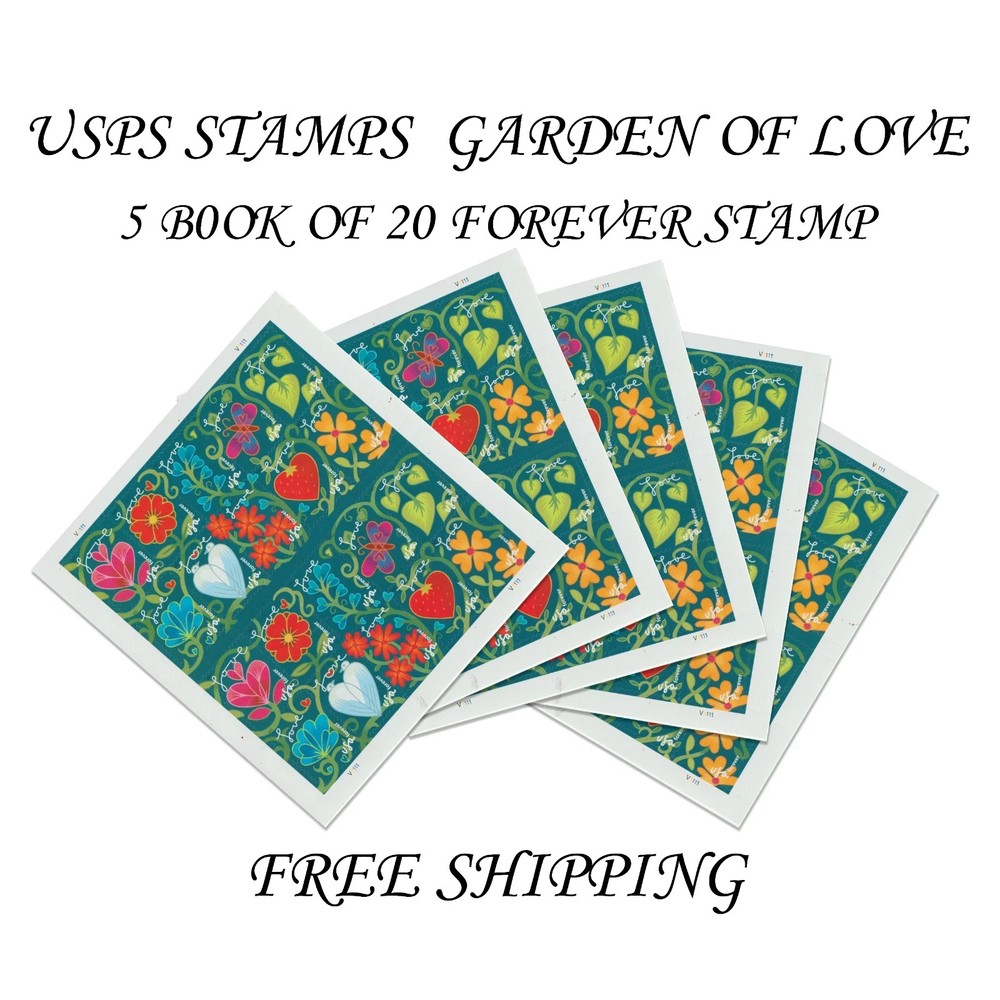 USPS Postage Stamps Sheet OF 100 First Class Letter Garden of Love