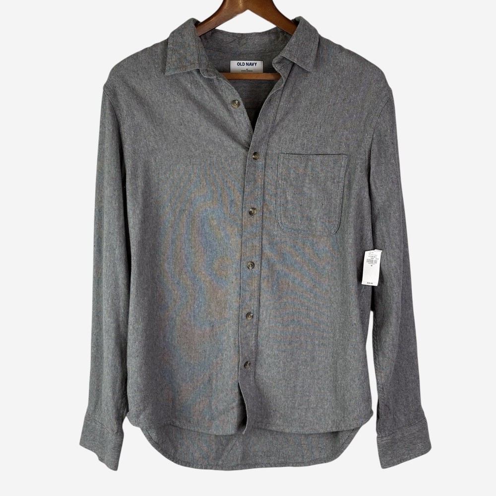 NEW Old Navy Shirt Mens M Gray Double-Brushed Flannel Button-Front Long Sleeve
