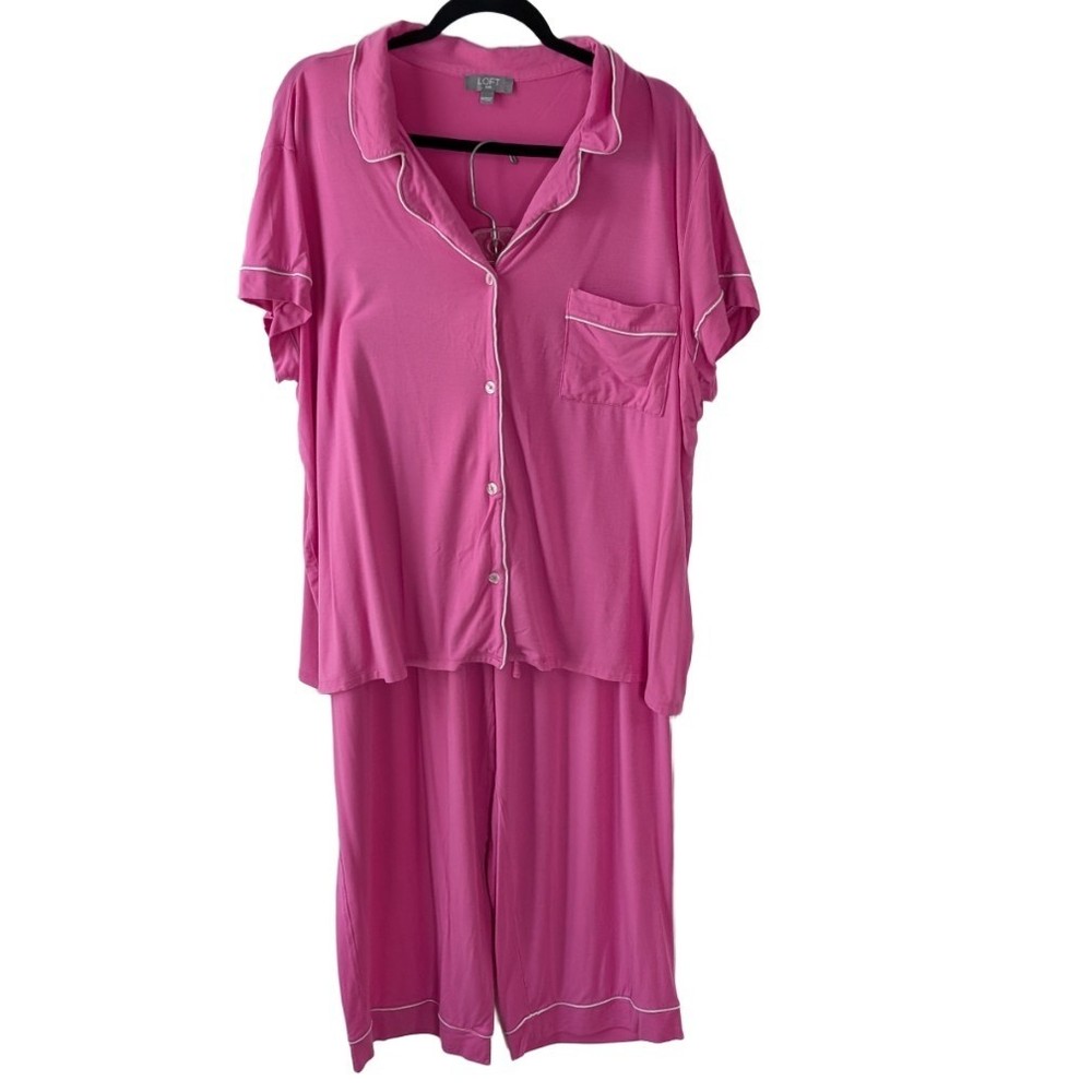 Loft Sleep Notch Collar Capri Sleep Set Hot Pink Women's XXL Soft