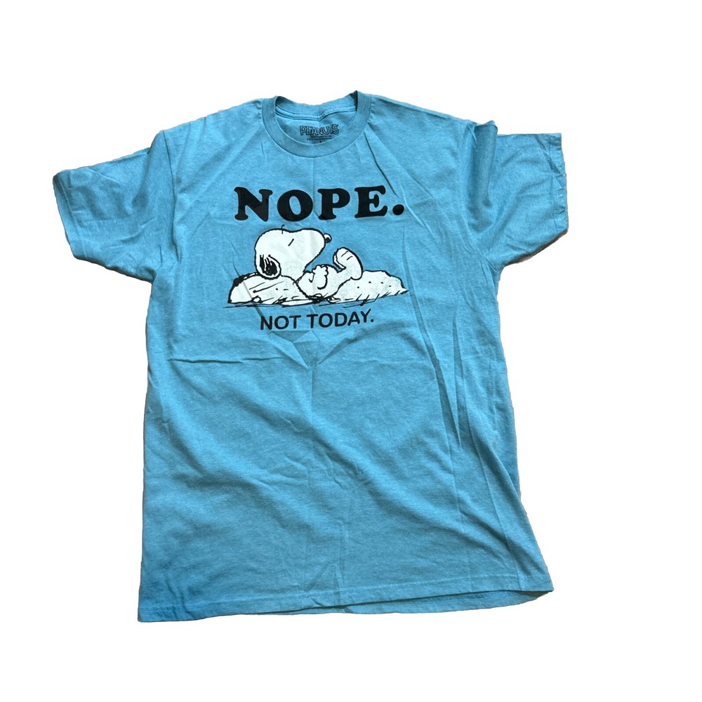 Men's Peanuts T Shirt Snoopy Nope Not Today Tee L Blue Schultz