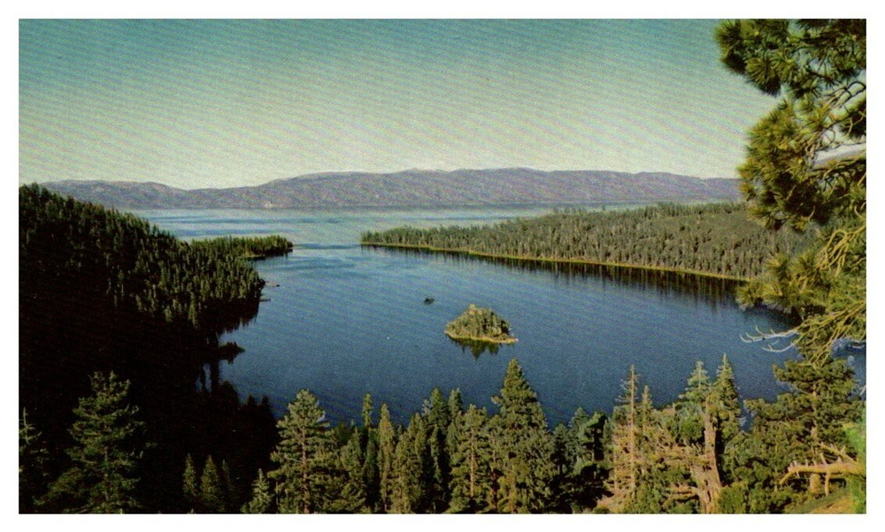 1939 High View of Emerald Bay Lake Tahoe California Vintage Postcard