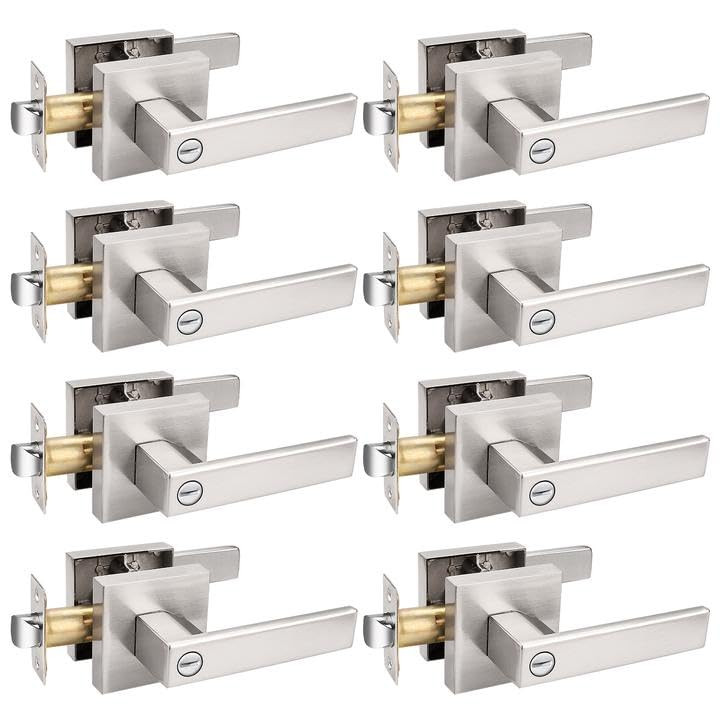 8 Pack Door Handles Brsuhed Nickel Privacy Door Levers with Lock for Bedroom