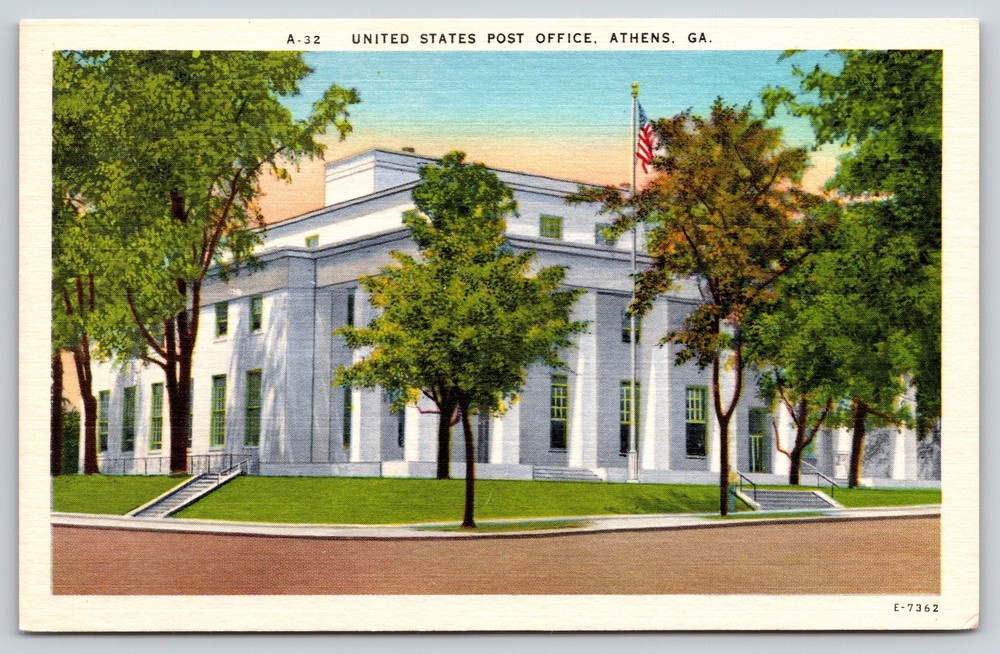Athens Georgia~United States Post Office~Vintage Linen Postcard