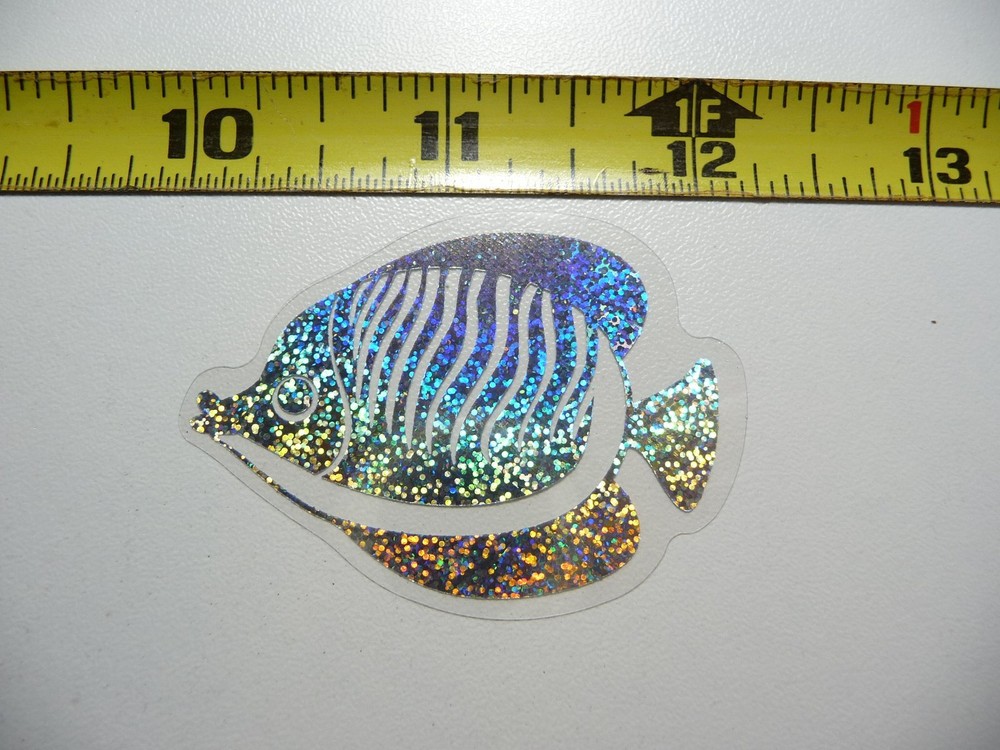 HOLOGRAPHIC STRIPED TROPICAL FISH STICKER DECAL OCEAN SEA LIFE SPARKLE