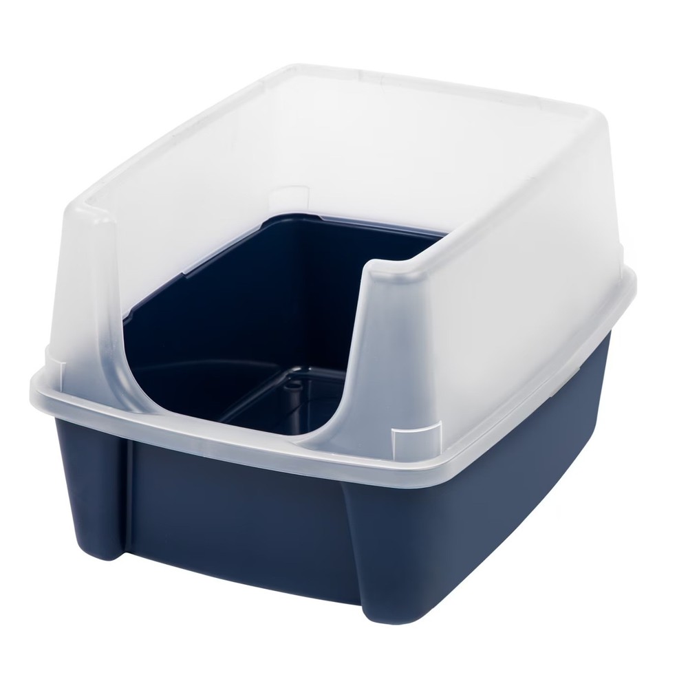 IRIS Open Top Cat Litter Box with Shield Navy Pet Supplies Indoor Kitty Pan