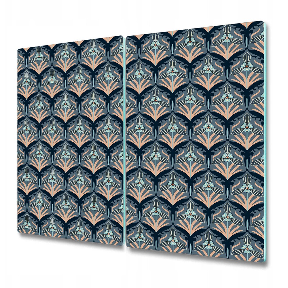 Tempered Glass Chopping Board Utensil Vintage flowers golden and grey 2x30x52