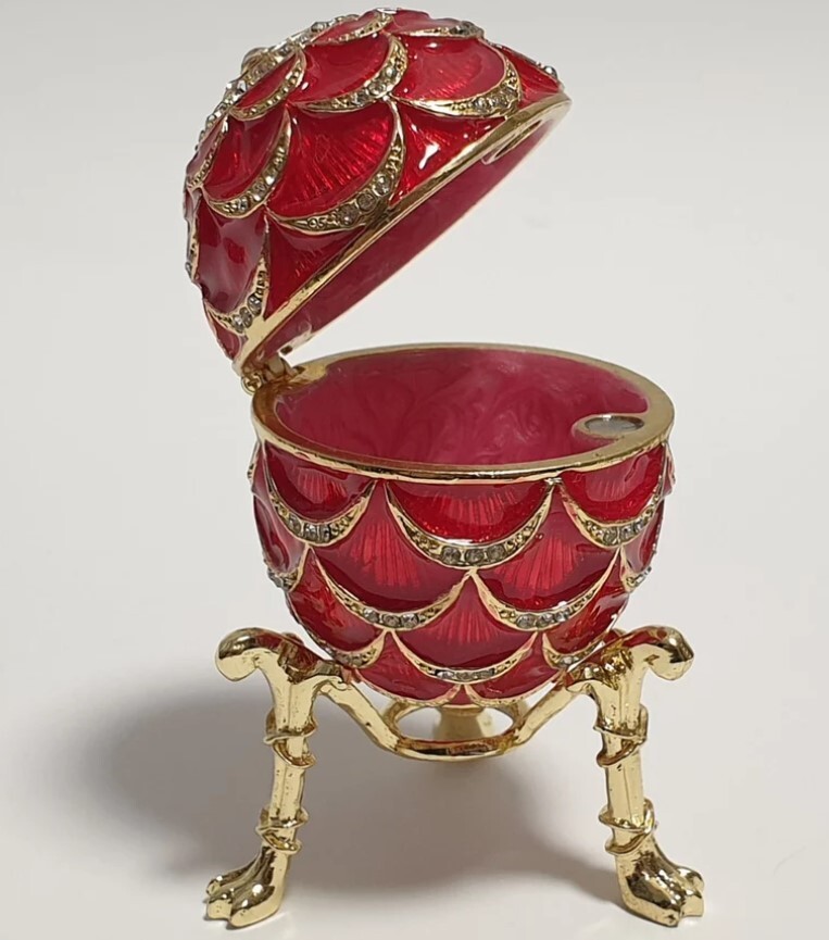 Faberge Egg style, Swarovski Crystals, Enameled Metal Egg, Handmade Jewelry Box