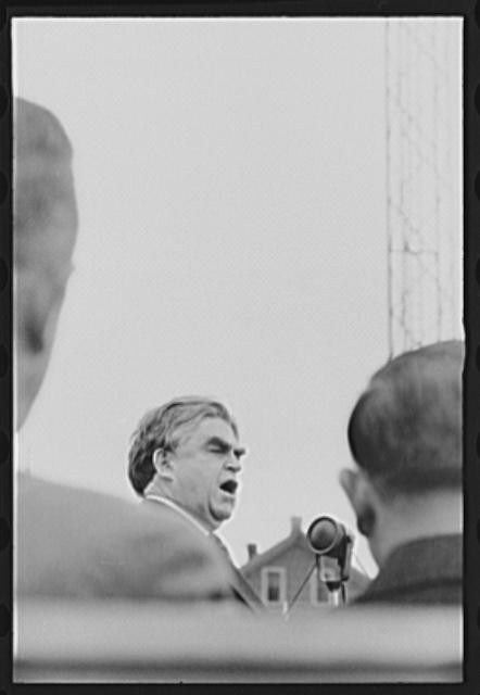 Photo:Mount Carmel Pennsylvania 1930s FSA Crowd Man Speaking Microphone