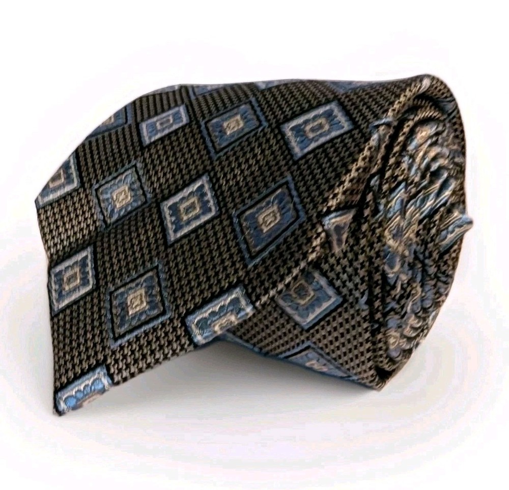 Jos A Bank Signature Collection Tie Blue Gray Geometric Silk Necktie 3.5x61