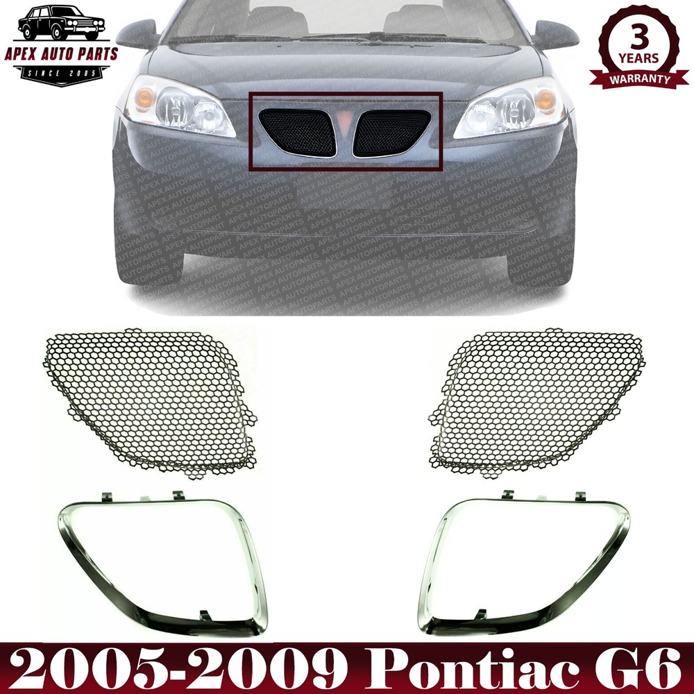 Front Grille Mesh Inserts + Upper Trim Chrome Left & Right For 05-09 Pontiac G6