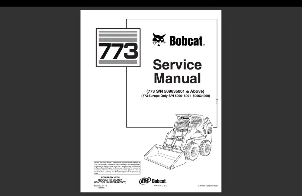 Bobcat 773 Service Repair Manual, Workshop Manual