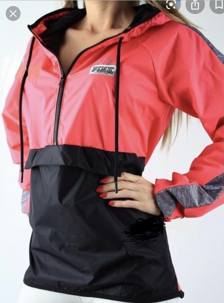 Victoria's Secret PINK Anorak Jacket Windbreaker XS S Hooded Coat 1/2 Zip New
