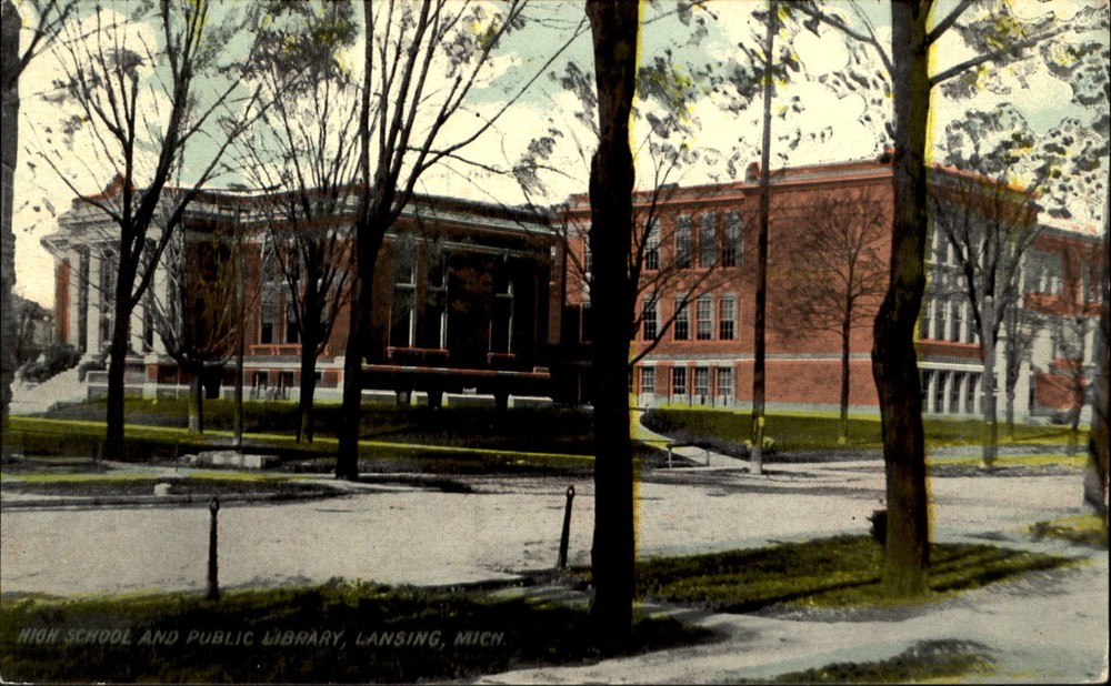 Lansing Michigan MI high school and public library c1910