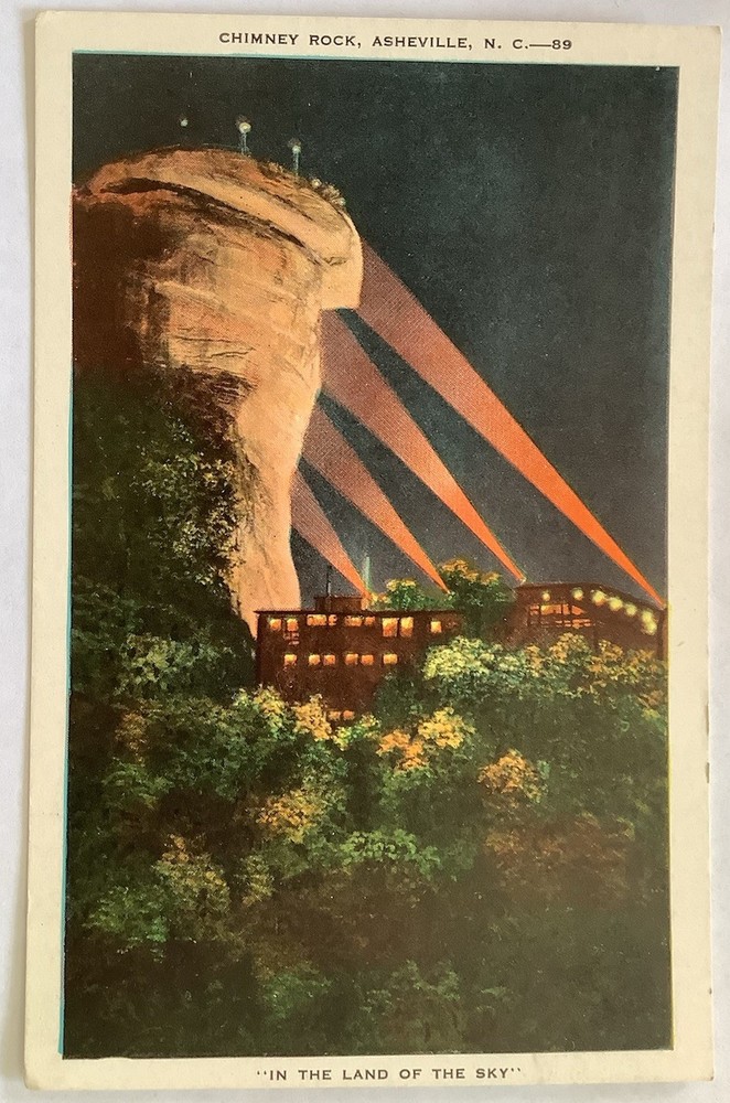 Chimney Rock At Night, Asheville, NC 1920’s Postcard