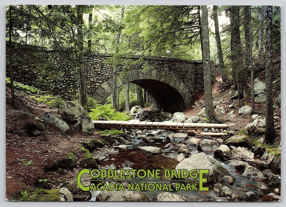 Cobblestone Bridge Jordan Pond Acadia National Park Maine Chrome Postcard-image