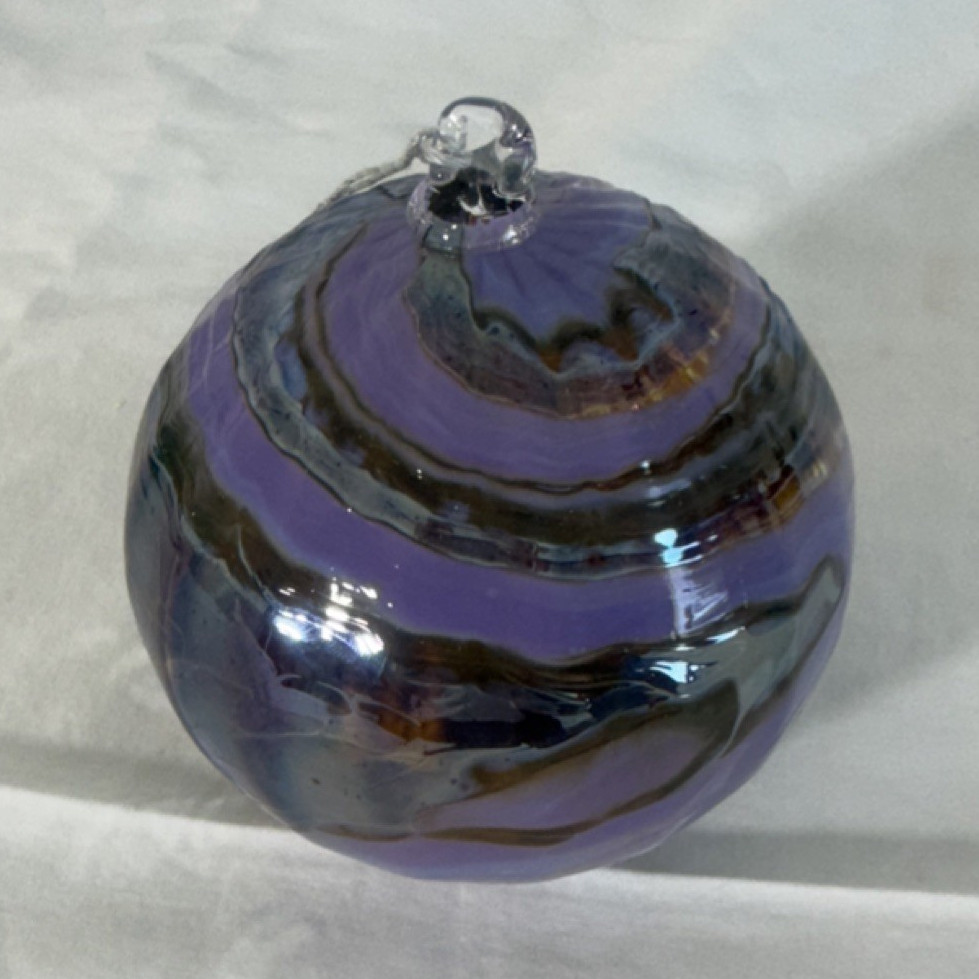 Hand Blown Glass Swirl Purple Hanging Ornament Decorative Art Glass Round Glossy