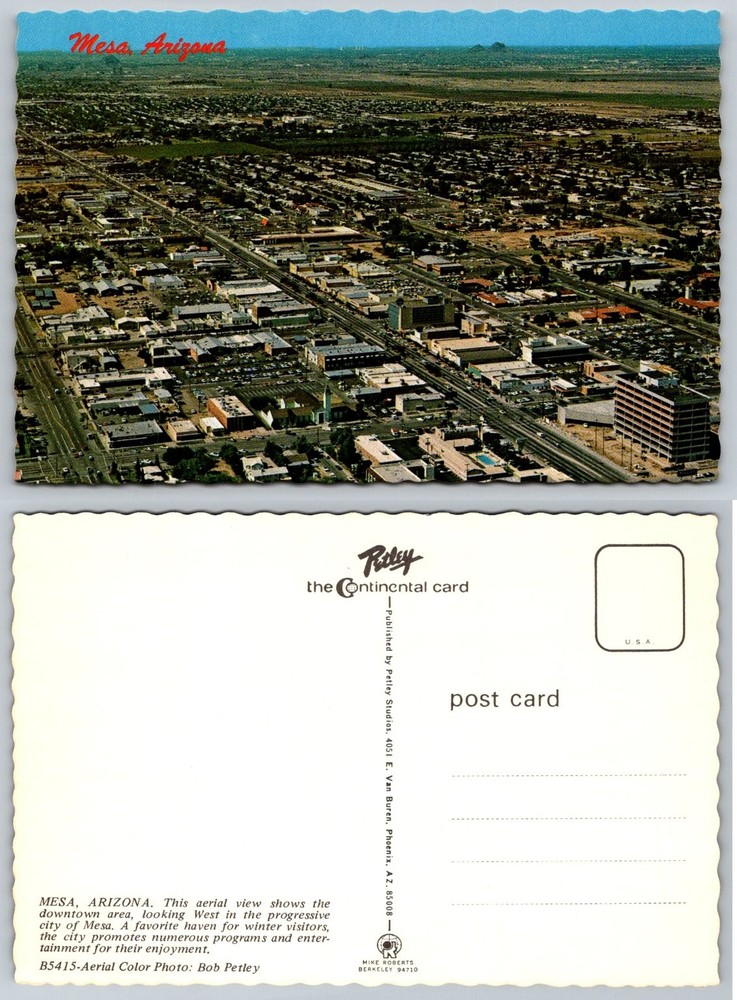 Mesa Arizona Aerial View Vintage Postcard Petley Continental Card