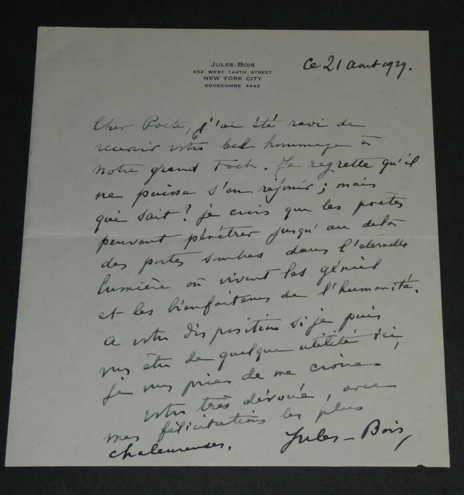 Jules Bois - Signed Autograph Letter To Armand Godoy - FOCH - 1929