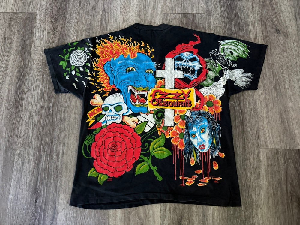 Ozzy Osbourne 1992 Vintage All Over Print Tattoo Band T-Shirt XL Rare 90s AOP