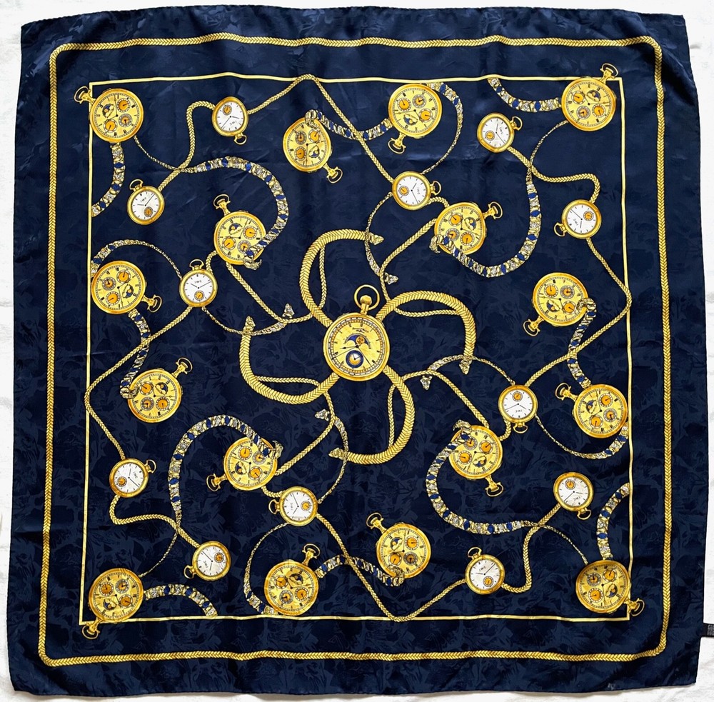 🕰️ IWC SCHAFFHAUSEN – Luxury Navy Blue Gold Silk Scarf WATCH 33