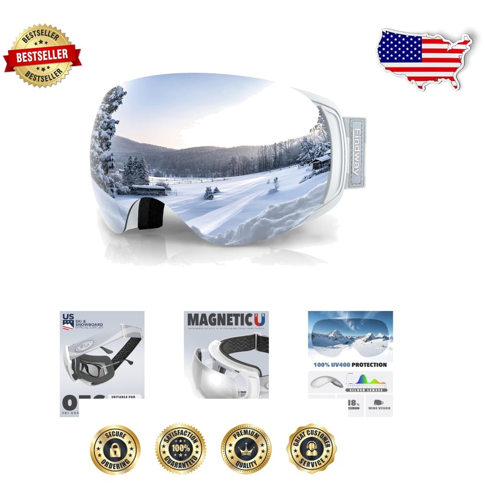 Comfort Fit Snowboard Goggles for Adults - OTG Interchangeable Lens, Anti-Fog