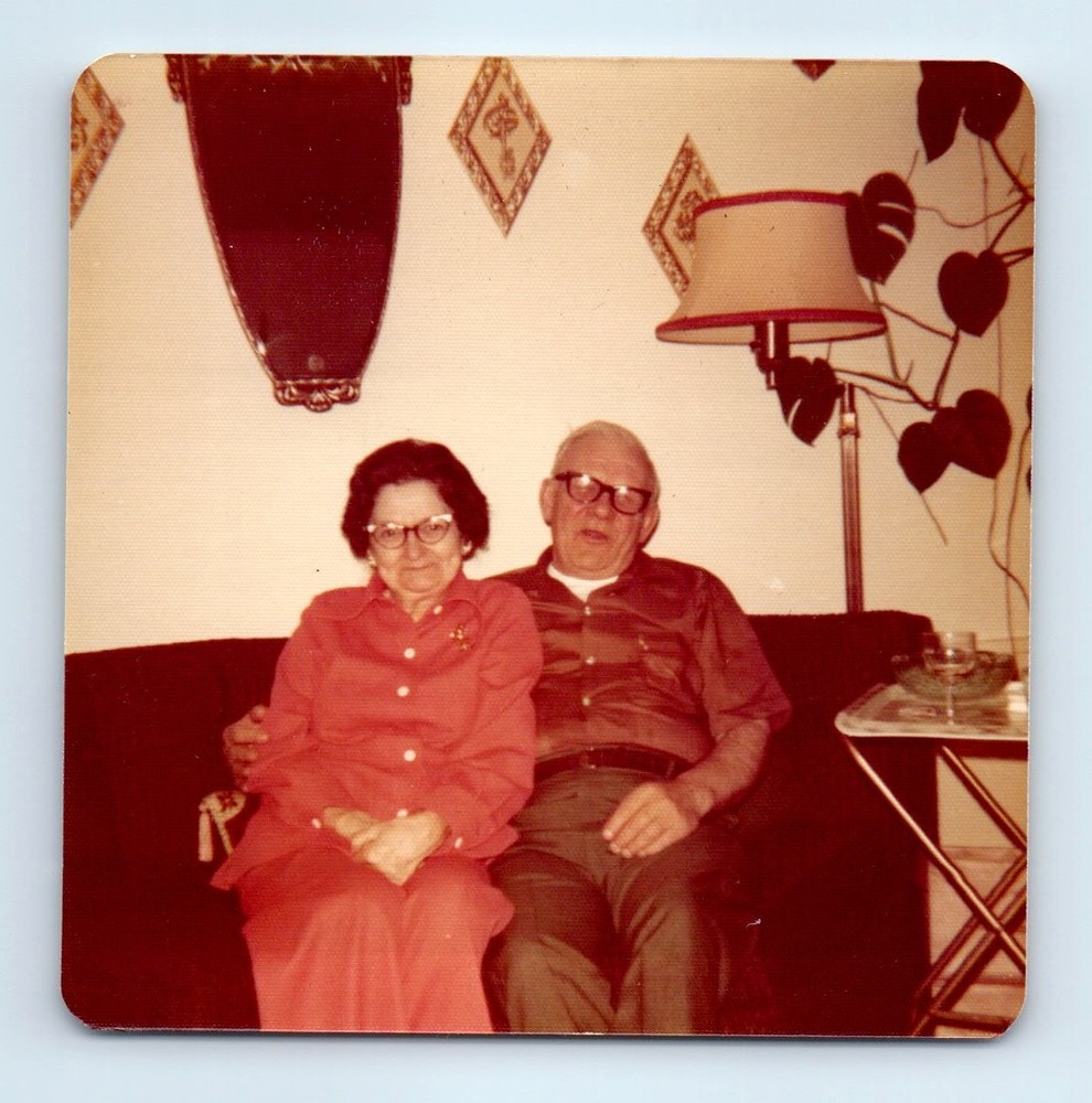 Old Vintage Square Color Photo OLDER ELDERLY COUPLE MAN WOMAN CHRISTMAS 1975