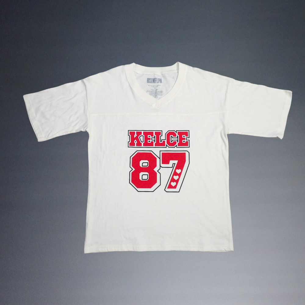 NFLPA TRAVIS KELCE #87 KANSAS CITY CHIEFS GAME TIME V-NECK LADIES T-SHIRT XSMALL