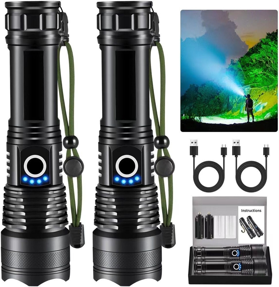 2Pack Rechargeable Flashlights, 990000lm Super Bright, 5Mode, Waterproof