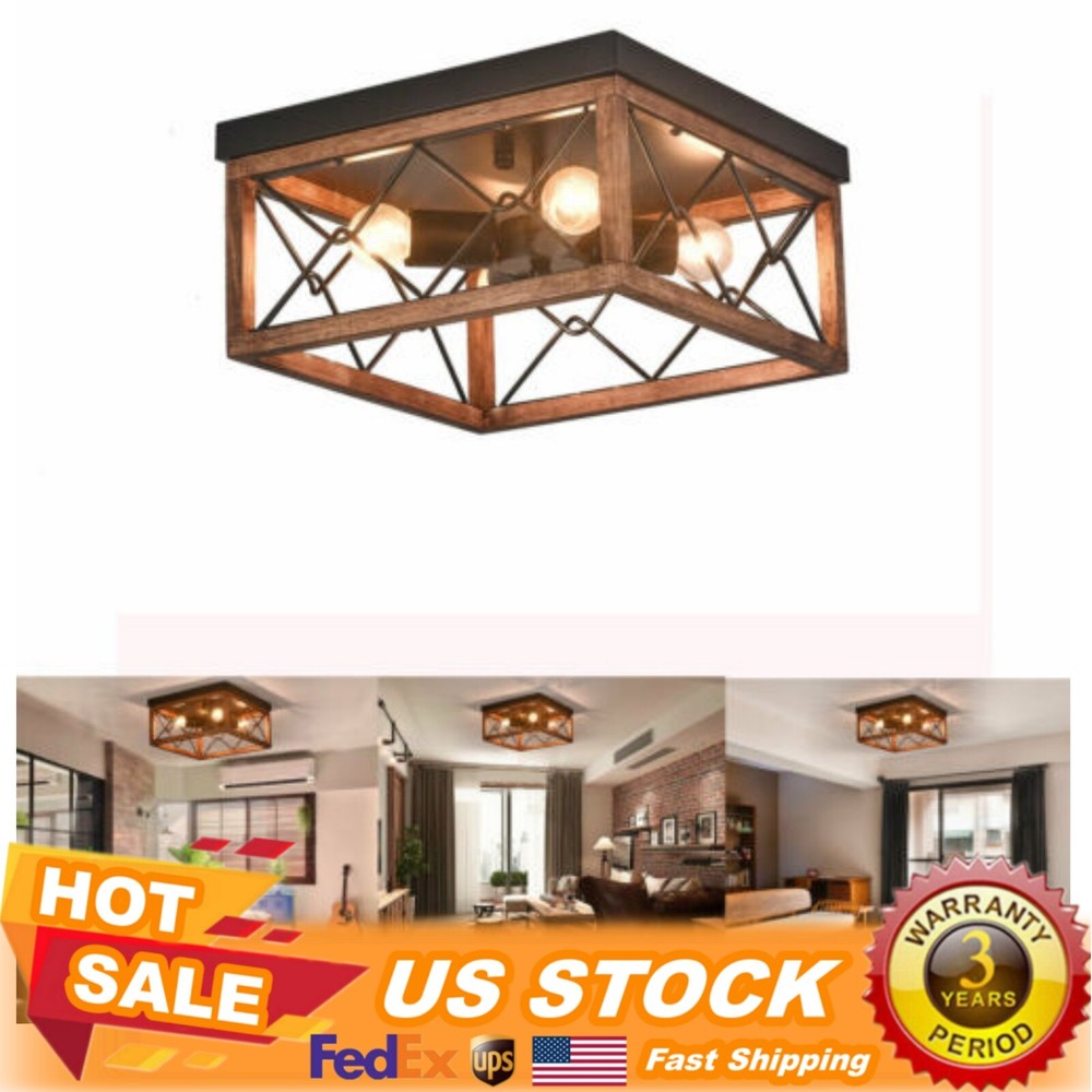4-Light Farmhouse Flush Mount Light Fixture Rustic Industrial Ceiling Light NEW