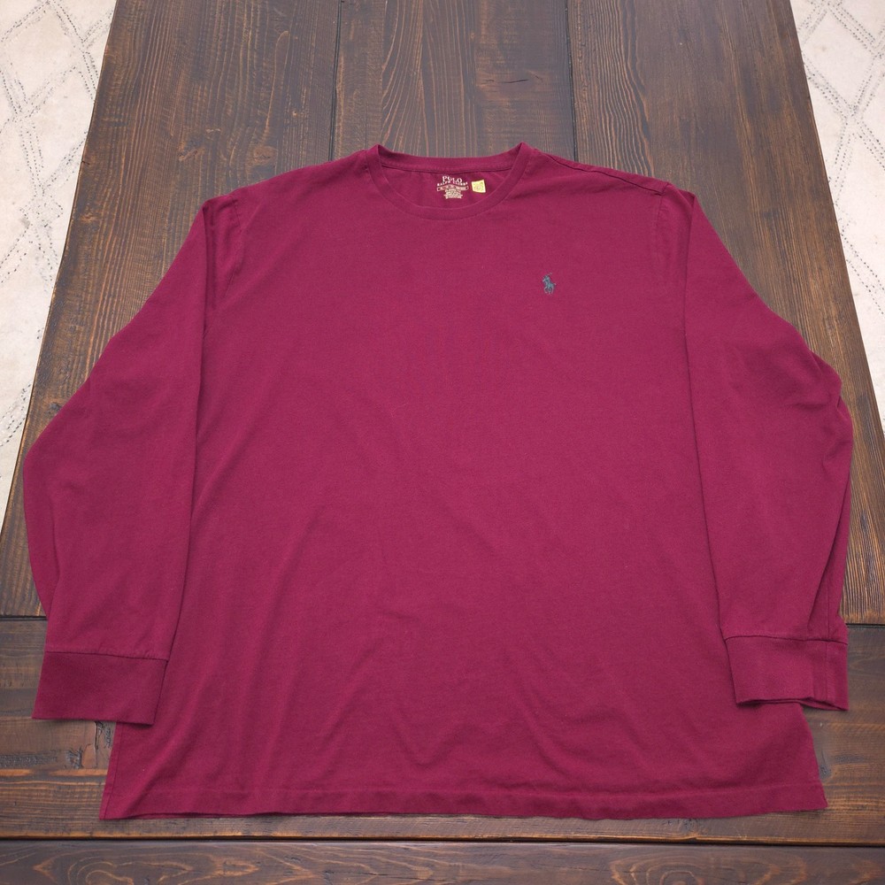 Polo Ralph Lauren Shirt Mens XL Classic Fit Maroon Long Sleeve Cotton Tee Pony