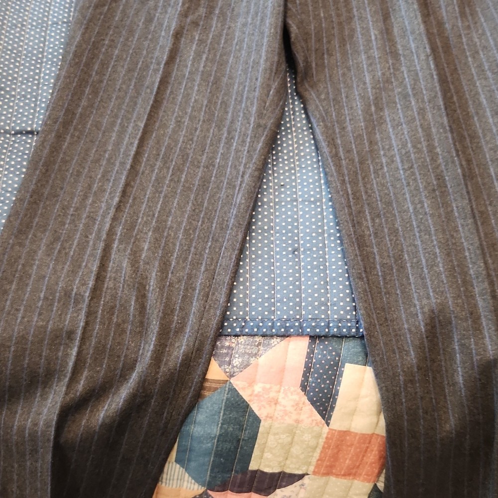 Lauren Ralph Lauren Gray Wool Pinstripe Flat Front Dress Pants Button Zip Men's