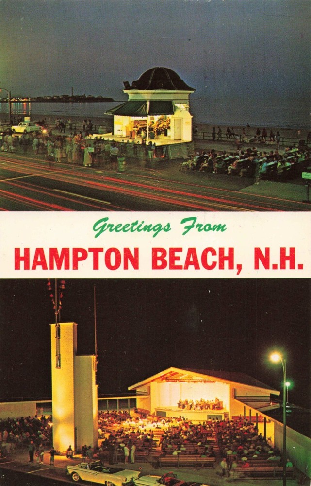 Hampton Beach New Hampshire, Greetings Sea Shell Concert Multi View VTG Postcard
