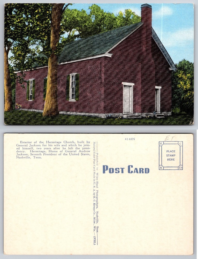 Hermitage Church Nashville TN Linen Postcard Andrew Jackson Home Vintage