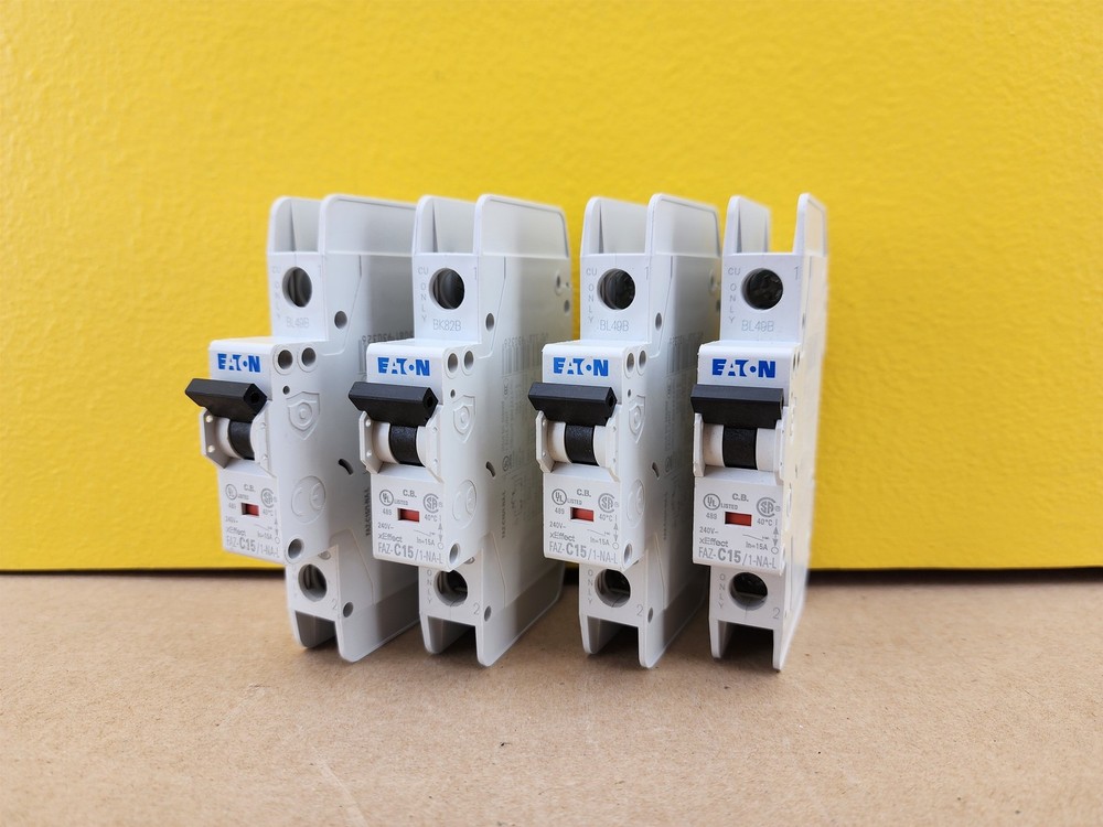 Eaton FAZ-C15/1-NA-L Circuit Breaker, C-Curve, 1-Pole, 15A (Lot of 4)